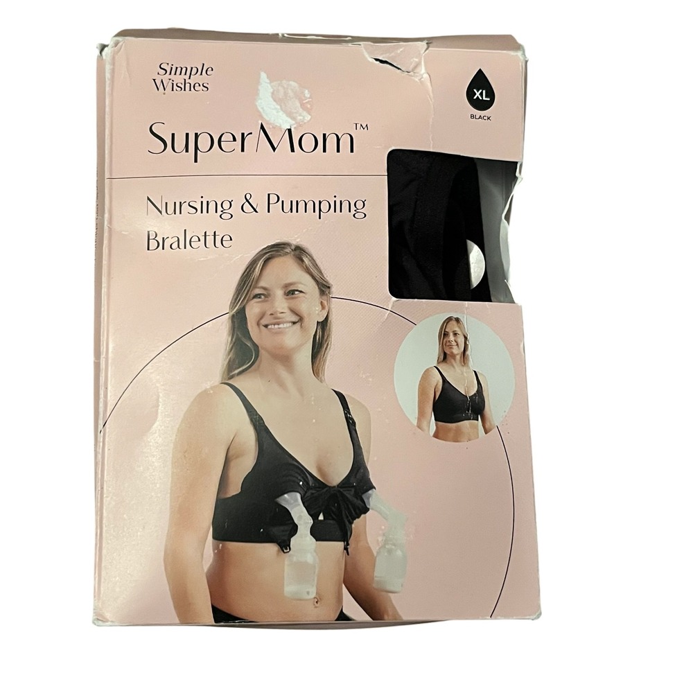 New Simple Wishes SuperMom Nursing and Pumping Bralette Black XL Wire-Free
